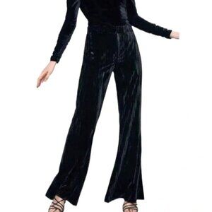 Zara Black Creased Velvet Flared Pants